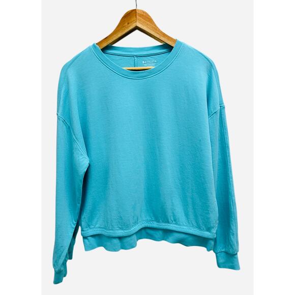 Athleta Blue Pullover‎ Sweatshirt Small Drop Shoulder Oversized Fit Cozy Lounge - Picture 1 of 8